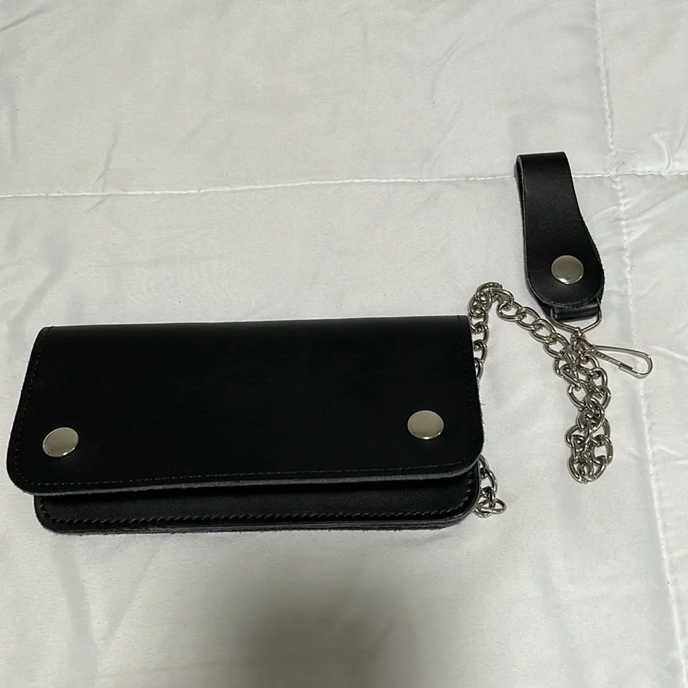 Genuine leather made in the USA black motorcycle wristlet